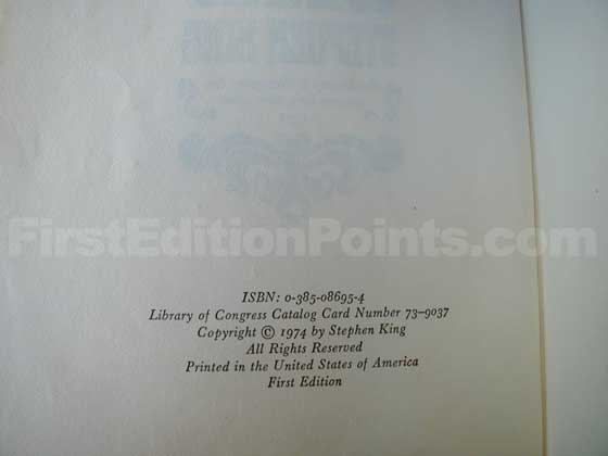Picture of the first edition copyright page for Carrie. 