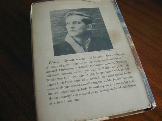 Picture of the back dust jacket for the first edition of Lie Down in Darkness. 