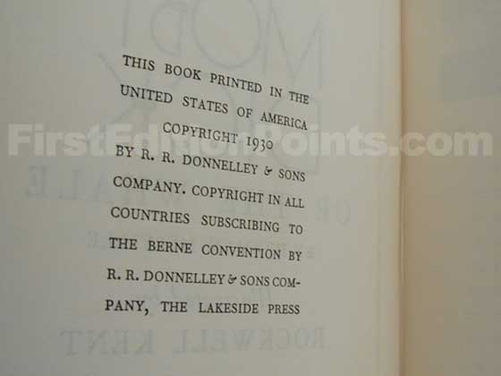 The copyright page from the Rockwell Kent first trade edition.