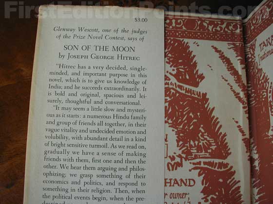 Picture of dust jacket where original $3.00 price is found for Son of the Moon. 