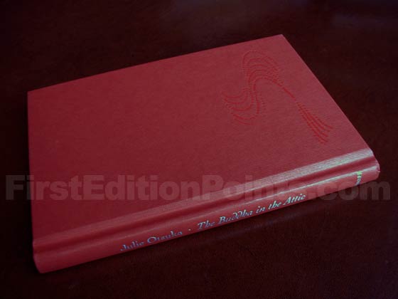 Picture of the first edition Alfred A. Knopf boards for The Buddha in the Attic. 