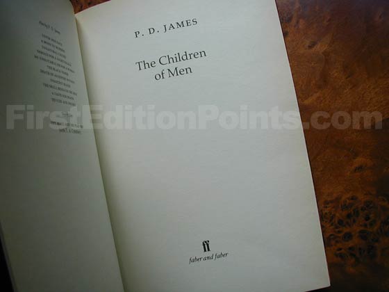 Picture of the first edition title page for Children of Men. 