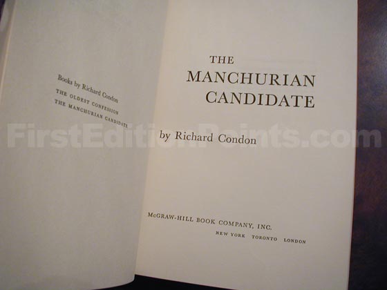 Picture of the first edition title page for The Manchurian Candidate. 