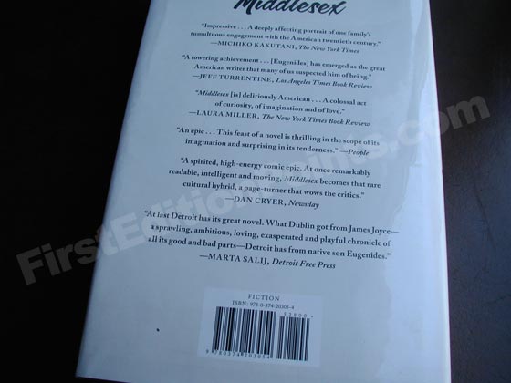 Picture of the back dust jacket for the first edition of The Marriage Plot. 