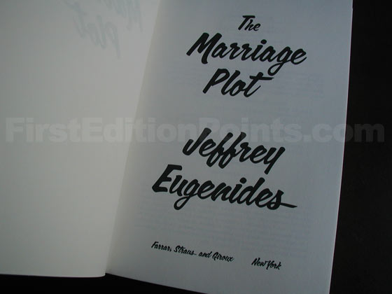 Picture of the first edition title page for The Marriage Plot. 