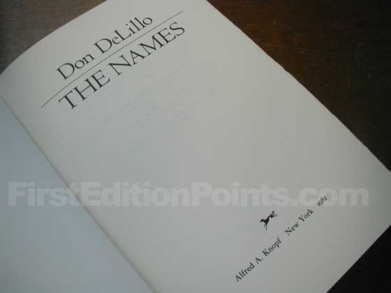 Picture of the first edition title page for The Names. 