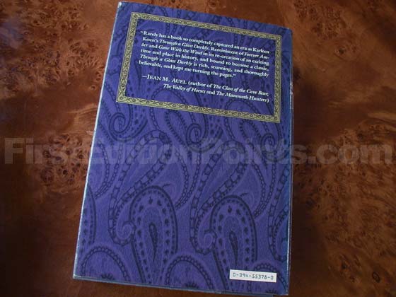 Picture of the back dust jacket for the first edition of Through a Glass Darkly. 