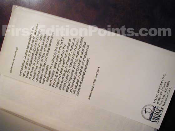Picture of the back dust jacket flap for the first edition of White Noise. 